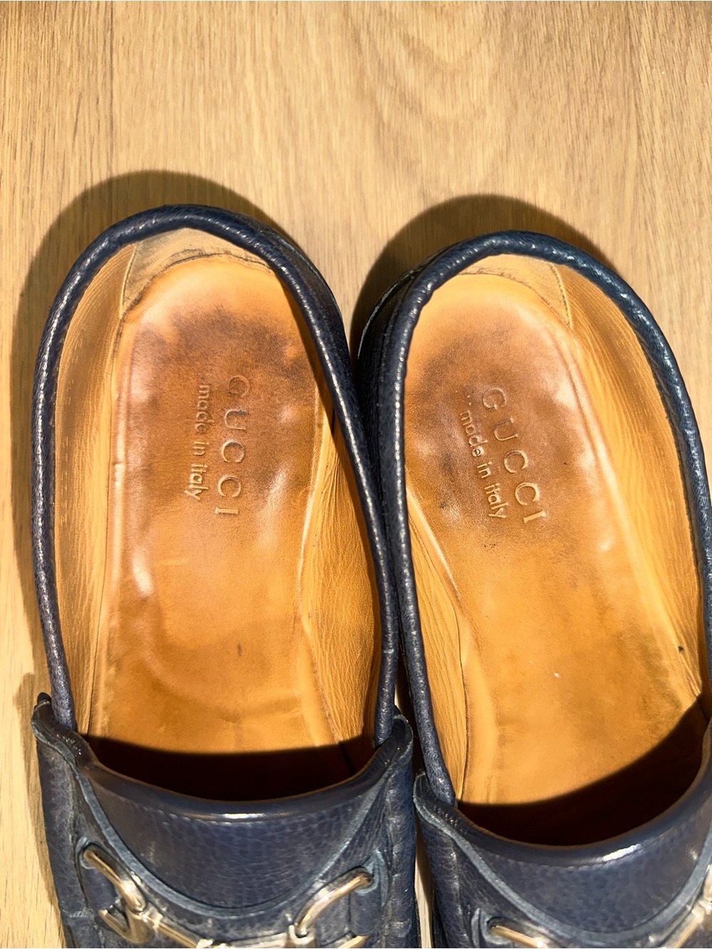 Gucci Navy Leather Horsebit Slip-On Loafers - Picture 5 of 5